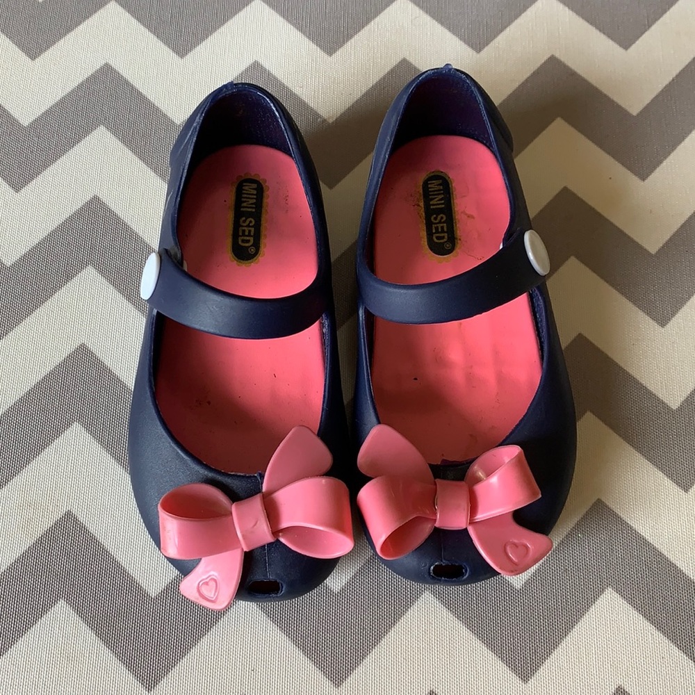 Peep toe blue and pink Mary Jane shoes